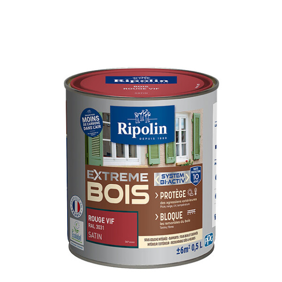 Peinture RIPOLIN Extrême Bois Microporeuse Satin 05L Rouge Vif