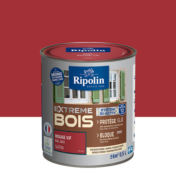 Peinture RIPOLIN Extrême Bois Microporeuse Satin 05L Rouge Vif