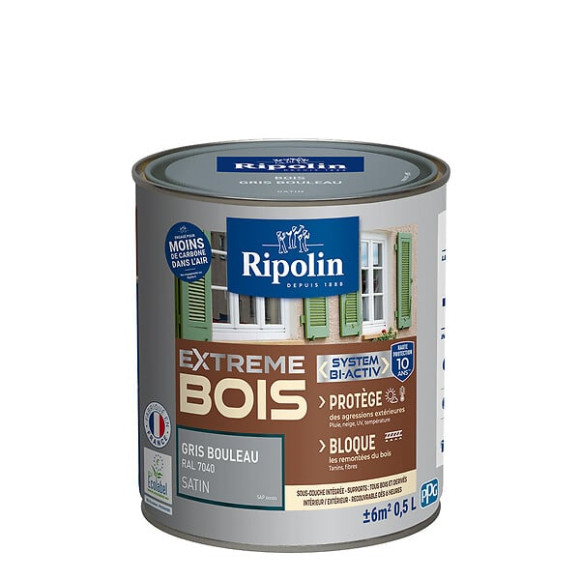 Peinture RIPOLIN Extrême Bois Microporeuse Satin 05L Gris Bouleau