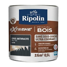 Peinture RIPOLIN Extrême Bois Microporeuse Satin 05L Gris Anthracite