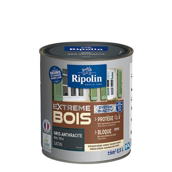 Peinture RIPOLIN Extrême Bois Microporeuse Satin 05L Gris Anthracite