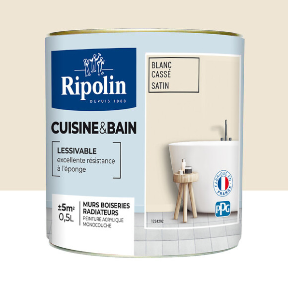 Peinture Cuisine et bain RIPOLIN 0.5L Blanc cassé