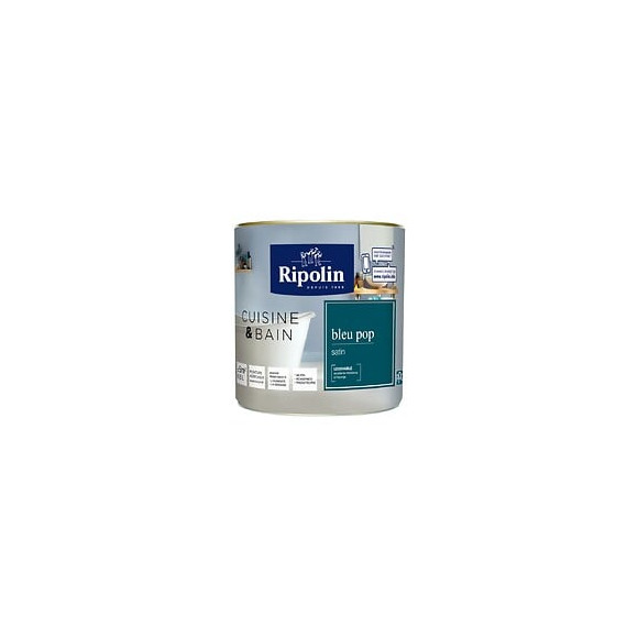 Peinture RIPOLIN cuisine et bain murs boiseries bleu pop satin 05L