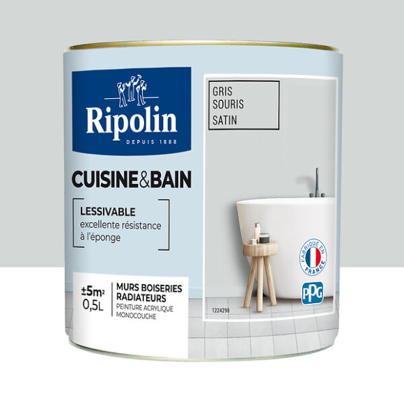 Peinture RIPOLIN cuisine et bain murs boiseries gris souris satin 05L