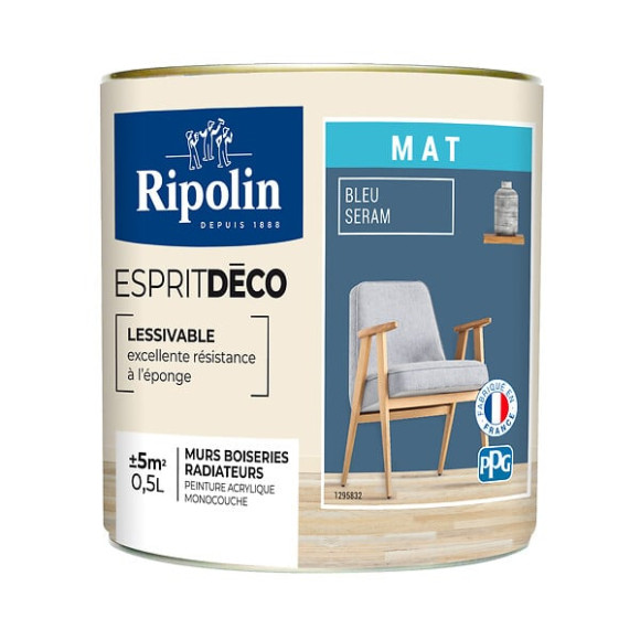 Peinture RIPOLIN murs boiseries bleu seram mat 05L