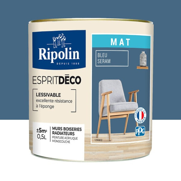 Peinture RIPOLIN murs boiseries bleu seram mat 05L