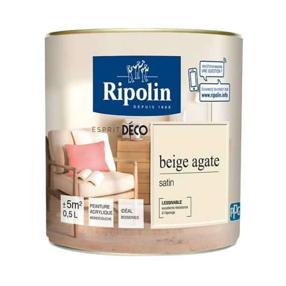 Peinture RIPOLIN murs boiseries beige agate satin 05L