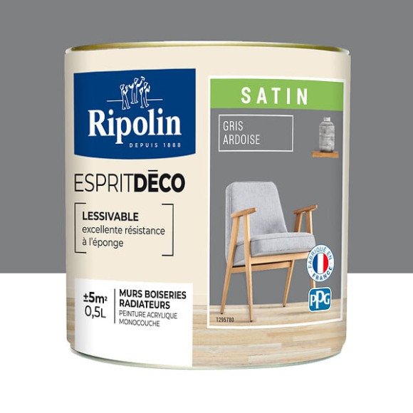 Peinture RIPOLIN murs boiseries gris ardoise satin 05L