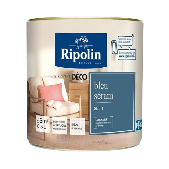 Peinture RIPOLIN murs boiseries bleu seram satin 05L