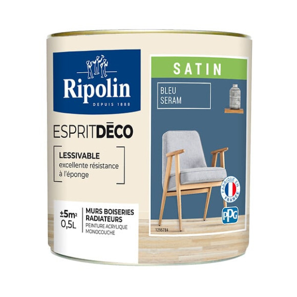 Peinture RIPOLIN murs boiseries bleu seram satin 05L