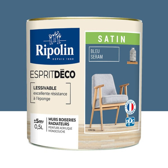 Peinture RIPOLIN murs boiseries bleu seram satin 05L