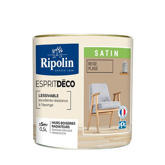 Peinture RIPOLIN murs boiseries beige plage satin 05L