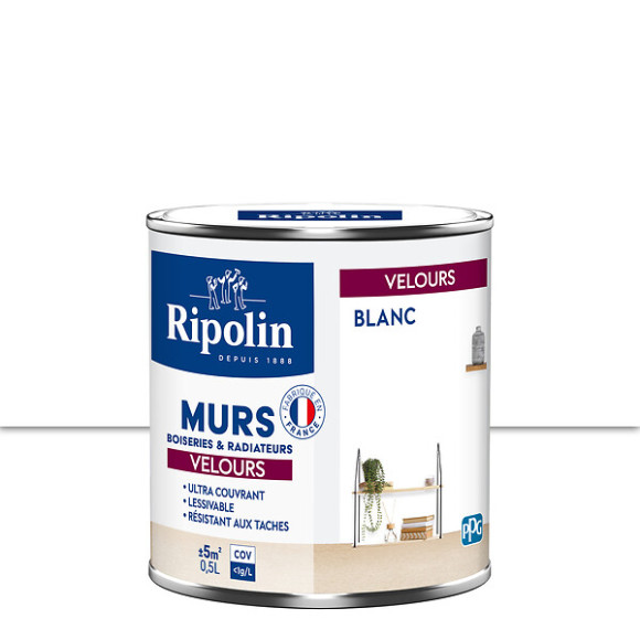 Peinture RIPOLIN Deco Velours murs boiseries & radiateurs blanc 05L