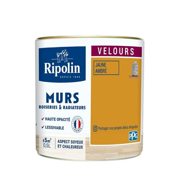 Peinture RIPOLIN Deco Velours murs boiseries radiateurs jaune amb 05L