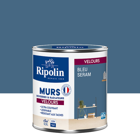 Peint RIPOLIN Deco Velours murs boiseries & radiateurs bleu seram 05L