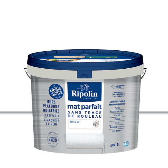 Peinture mur et plafond RIPOLIN mat parfait blanc 5L