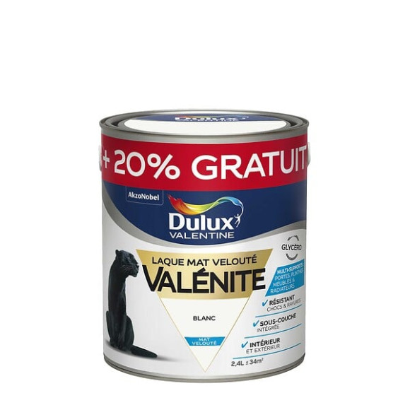 Laque Valenite - Multi-supports - Mat Veloute - Blanc - 2L+20%