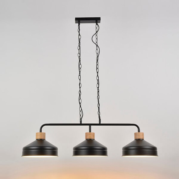 Suspension 3 lumieres Clayton - Metal - Noir et effet bois