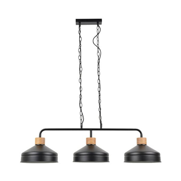 Suspension 3 lumieres Clayton - Metal - Noir et effet bois