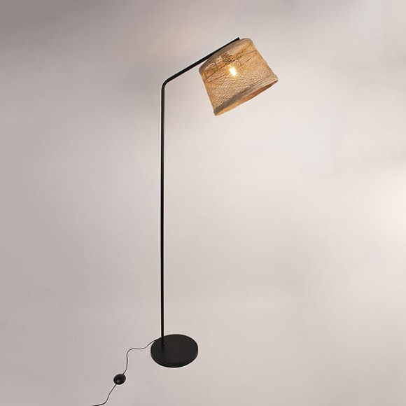 Lampadaire en metal - Noir et rotin tresse - 16x20x18cm