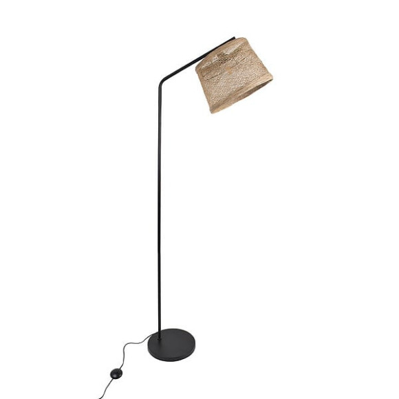 Lampadaire en metal - Noir et rotin tresse - 16x20x18cm