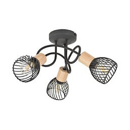 Plafonnier Kento 3 lampes  - Metal noir et bois - 25W