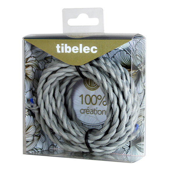 Câble tissu torsadé longueur 3m gris