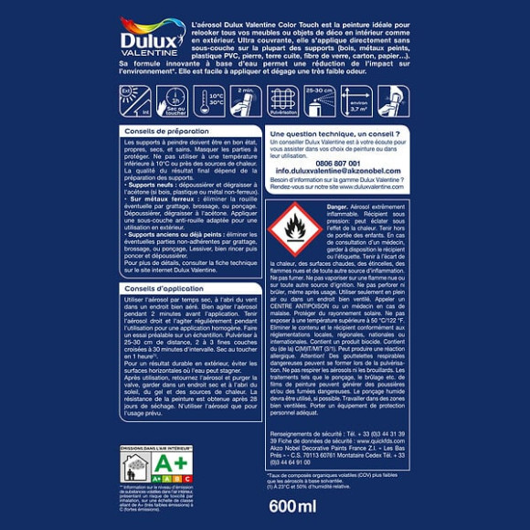 Aérosol Dulux Valentine Color Touch Brillant Noir 600 ML