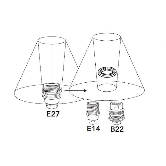 2 bagues abat-jour pour douilles E27 B22 et E14