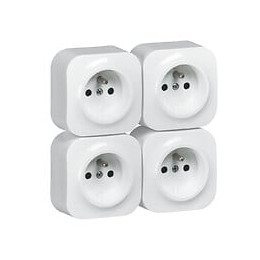 Lot de 4 prises de courant saillie avec terre Profil Eco complet-blanc