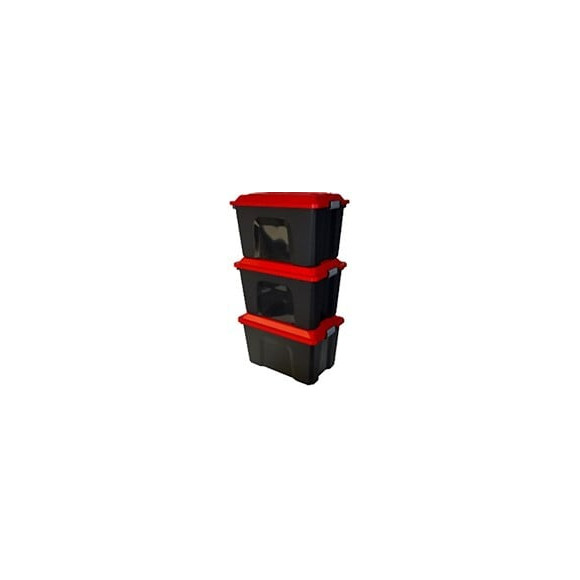 Boite de rangement Locker - Lot de 3 - Noir et rouge - 60L