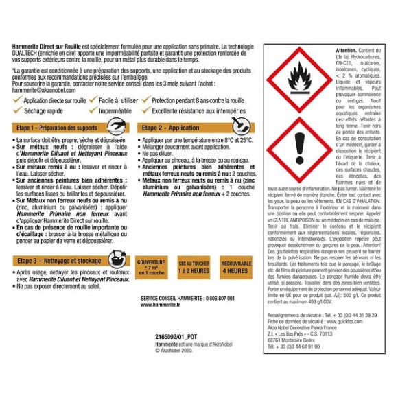 Peinture Direct sur Rouille - Chataîgne - Martele - 075L