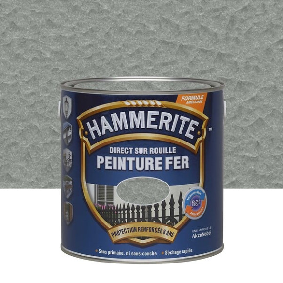 Peinture Hammerite Direct sur Rouille - Martele - Gris Argent  - 25L