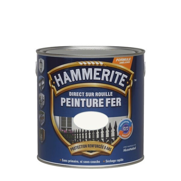 Peinture fer Hammerite Direct sur Rouille Brillant Blanc 025L