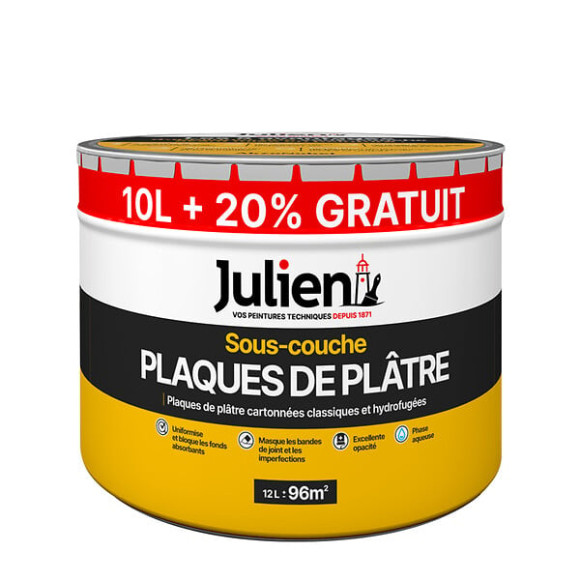 Sous couche plaque de plâtre - Blanc - Mat - 10L+20% gratuit