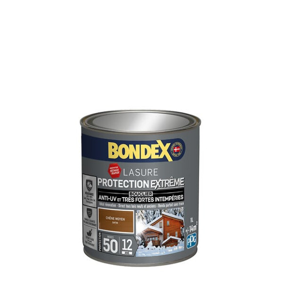 Lasure Protection Extrême Indice 50-12Ans Chêne Moyen Satin - 1L