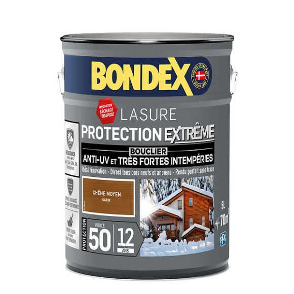 Lasure Protection Extrême Indice 50-12Ans Chêne Moyen Satin- 5L