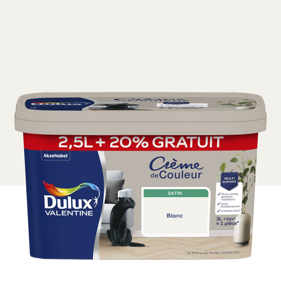 Peinture Crème de Couleur - Blanc - Satin - 25L+20%