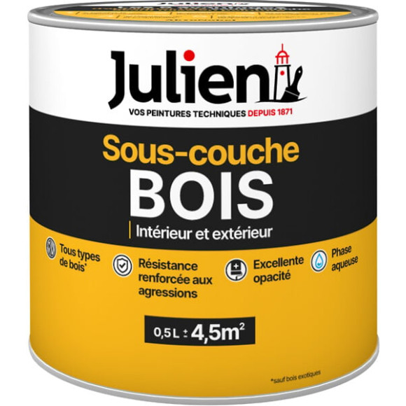 Sous-couche bois int-ext mat blanc Julien 0.5L