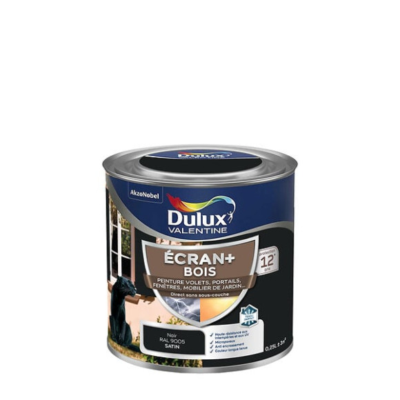 Peinture extérieure Bois Ecran+ Dulux Valentine Satin - Noir 025 L