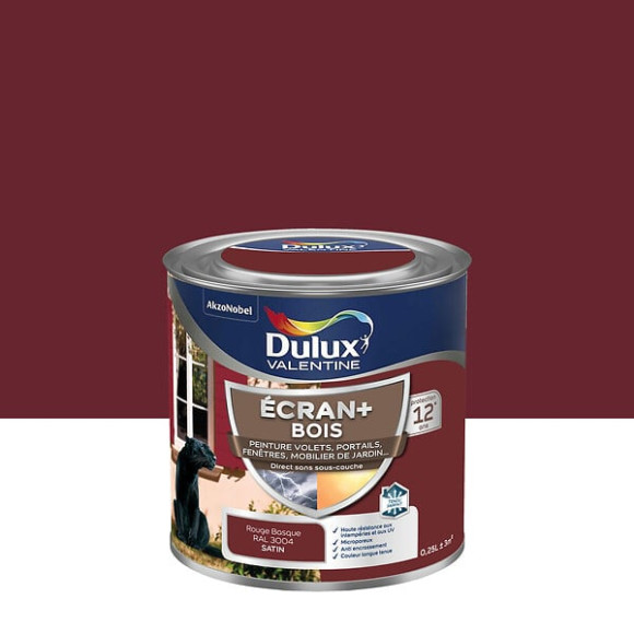 Peinture extérieure Bois Ecran+ Dulux Valentine Satin - Rouge 025L