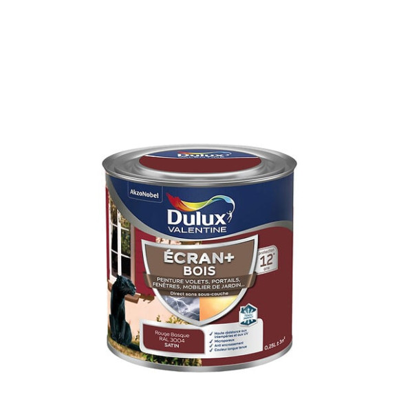 Peinture extérieure Bois Ecran+ Dulux Valentine Satin - Rouge 025L