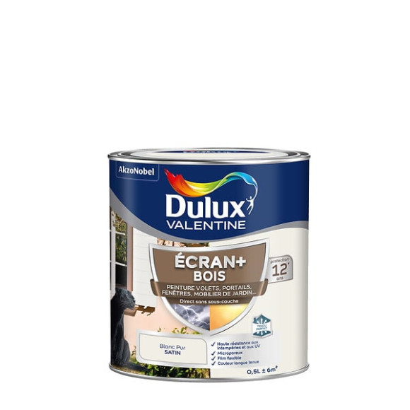 Peinture extérieure Bois Ecran+ Dulux Valentine Satin - Blanc Pur 05L