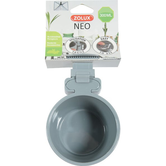 Mangeoire plastique neo 300ml gris pour rongeur et petit mammifère