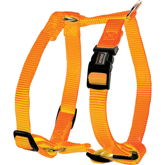 Harnais nylon reglable 10mm orange pour chien