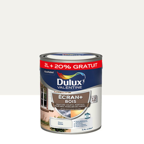 Peinture extérieure Bois Ecran+ Dulux Valentine Satin- Blanc BW 2L+20%