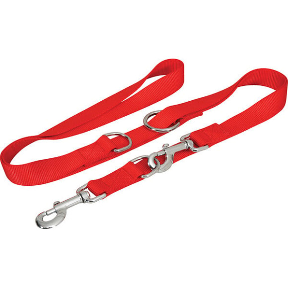 Laisse nylon 3 pos. 25mm rouge pour chien