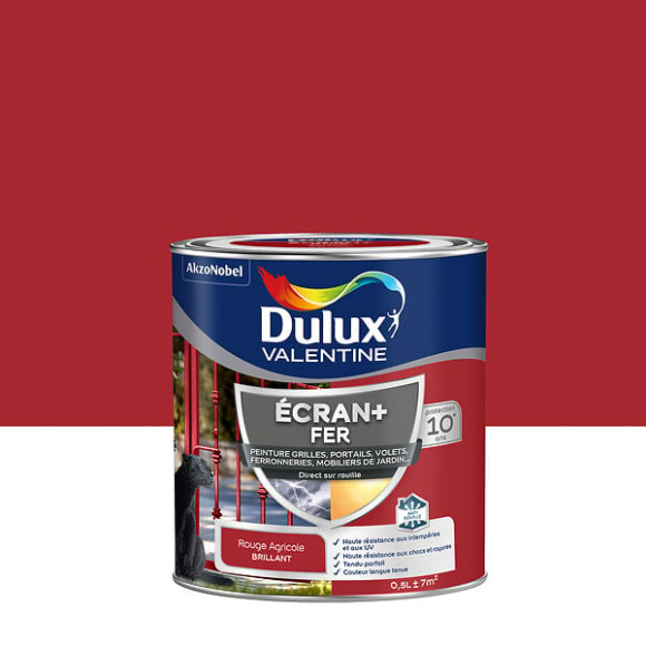 Peinture extérieure Fer Ecran+Dulux Valentine Bril-Rouge Agricole 05L