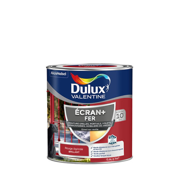 Peinture extérieure Fer Ecran+Dulux Valentine Bril-Rouge Agricole 05L