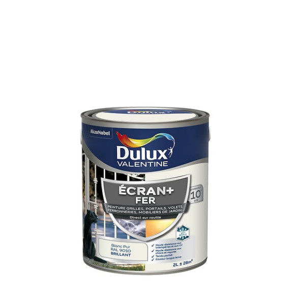 Peinture extérieure Fer Ecran+ Dulux Valentine Brillant - Blanc Pur 2L